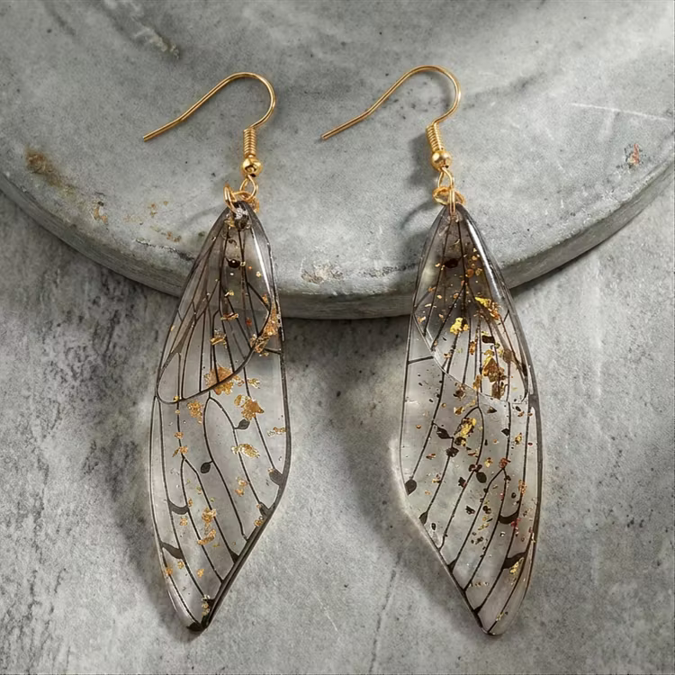 Aoaome Fashion Transparent Resin Wings Drop Earrings