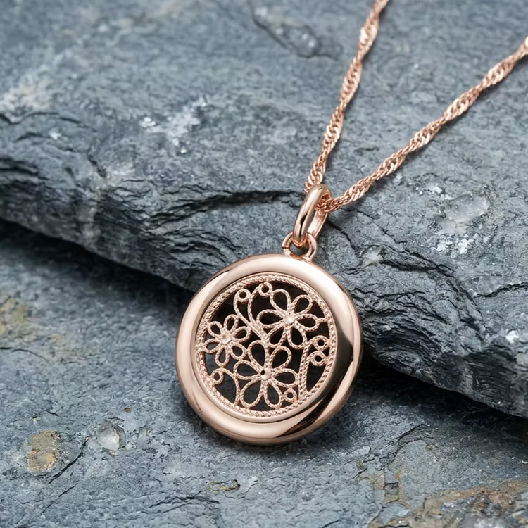 Aoaome Filigree Floral Rose Gold Round Pendant Necklaces