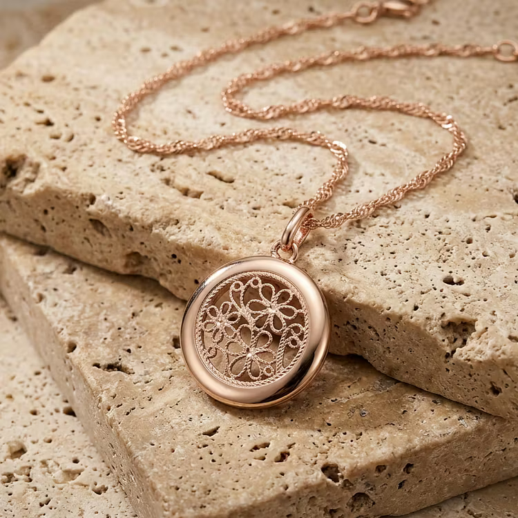 Aoaome Filigree Floral Rose Gold Round Pendant Necklaces
