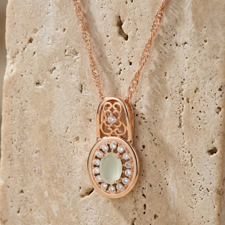 Aoaome Filigree Style Rose Gold Light Green Crystal Necklaces