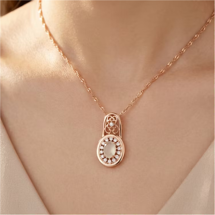 Aoaome Filigree Style Rose Gold Light Green Crystal Necklaces