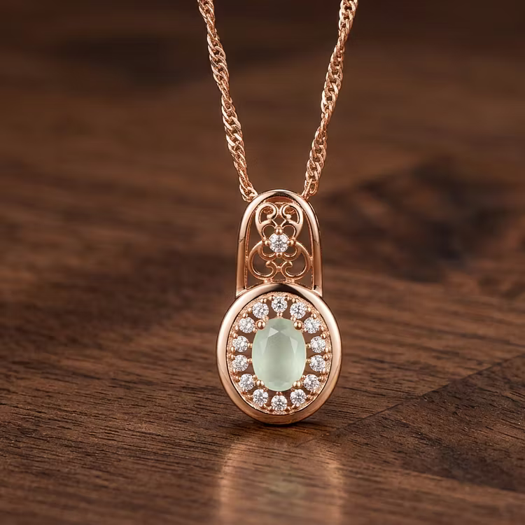 Aoaome Filigree Style Rose Gold Light Green Crystal Necklaces