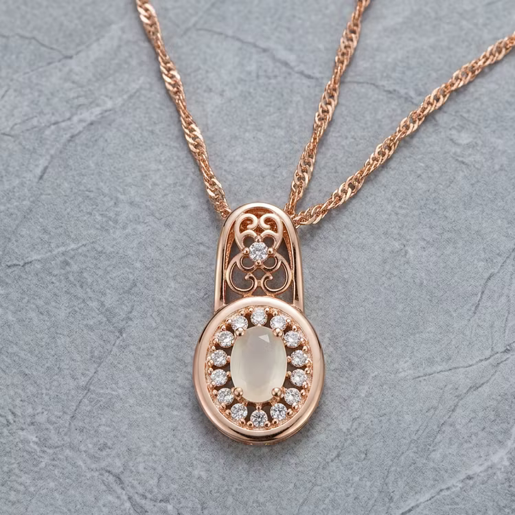 Aoaome Filigree Style Rose Gold Light Green Crystal Necklaces