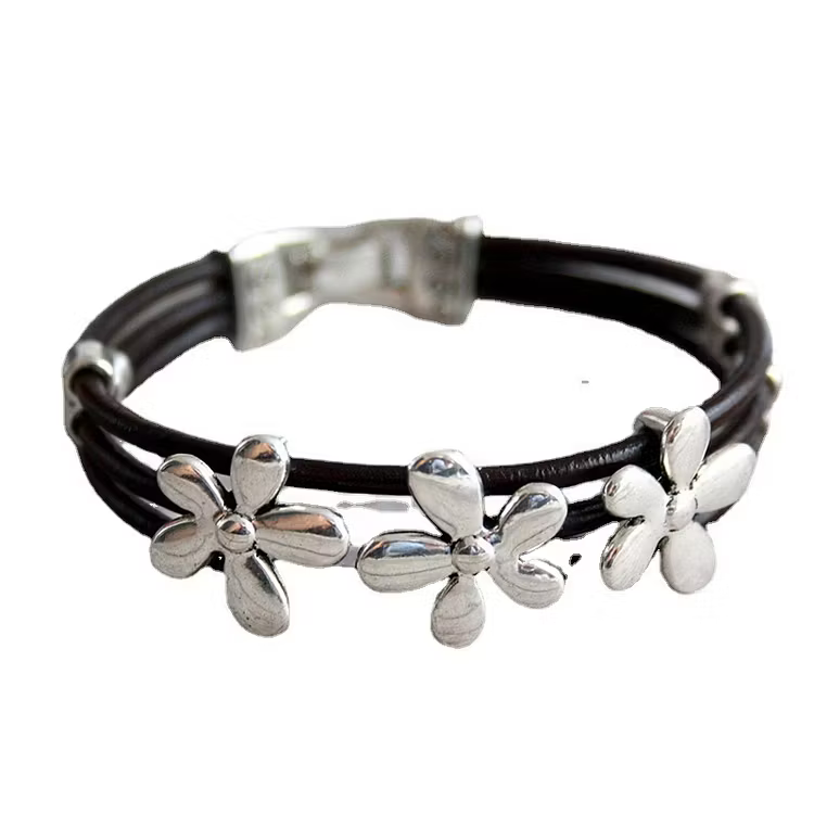 Aoaome Flower Leather Rope Bracelets