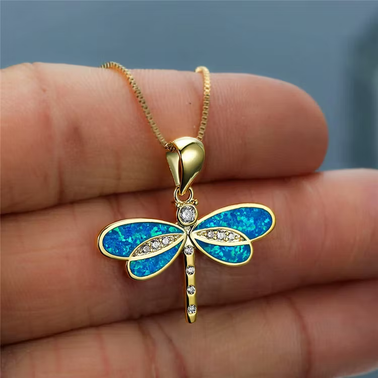 Aoaome Golden Dragonfly Necklaces