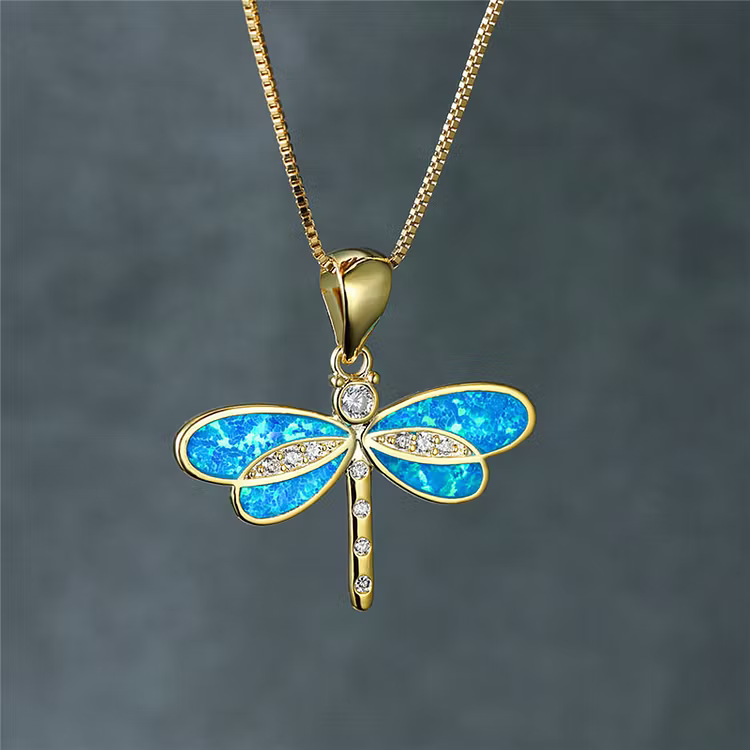 Aoaome Golden Dragonfly Necklaces