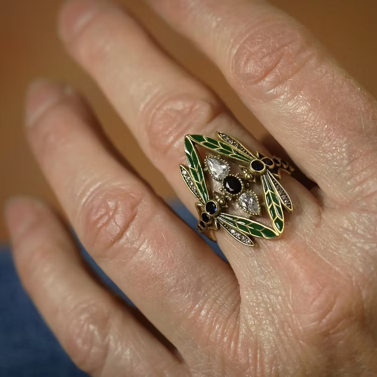 Aoaome Golden Plated Copper Elegant Vintage Dragonfly Rings