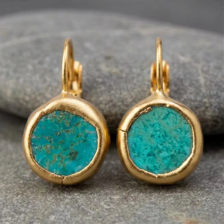 Aoaome Gold with Turquoise Stone Earrings