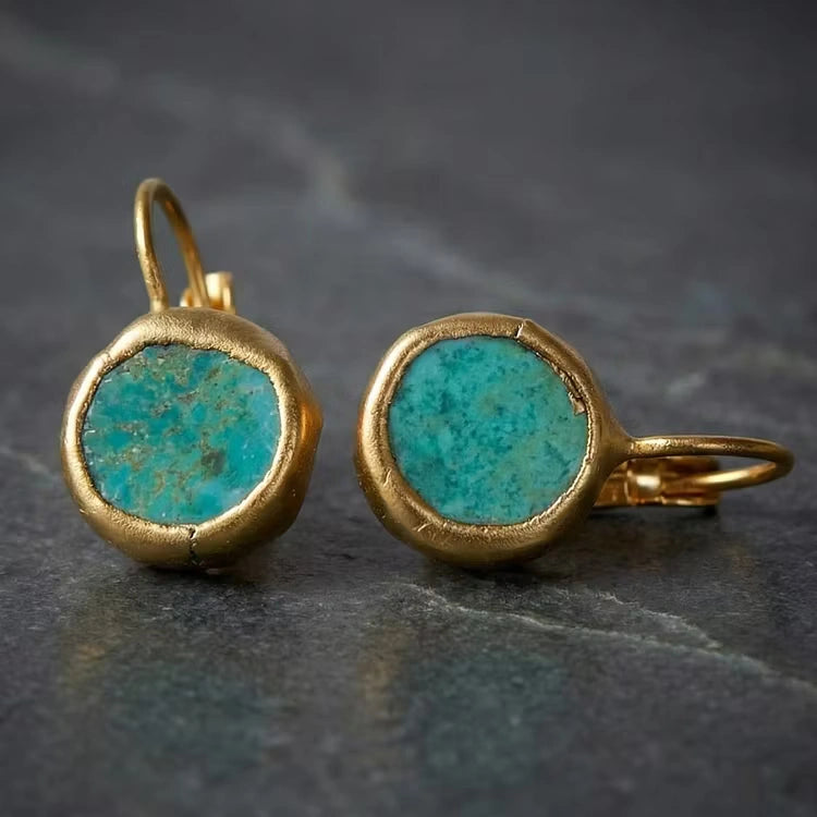 Aoaome Gold with Turquoise Stone Earrings