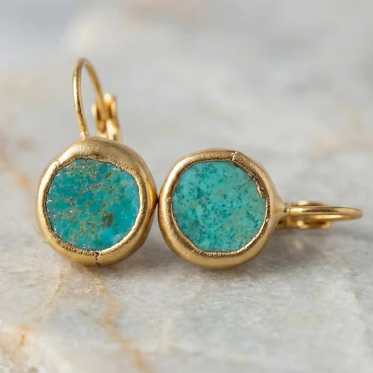 Aoaome Gold with Turquoise Stone Earrings