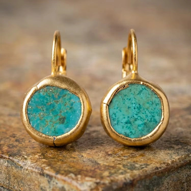 Aoaome Gold with Turquoise Stone Earrings