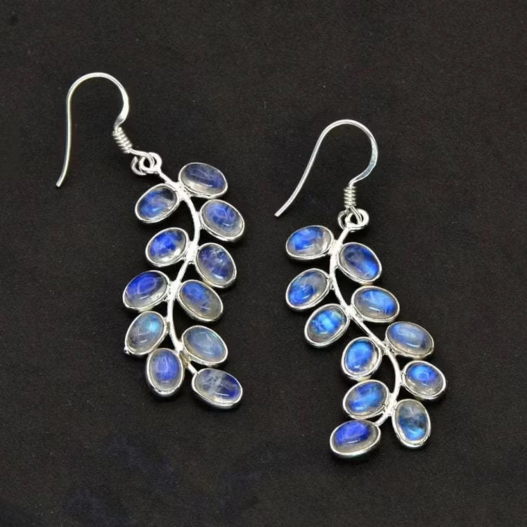 Aoaome Gorgeous Plant Leaves Moonstone Earrings