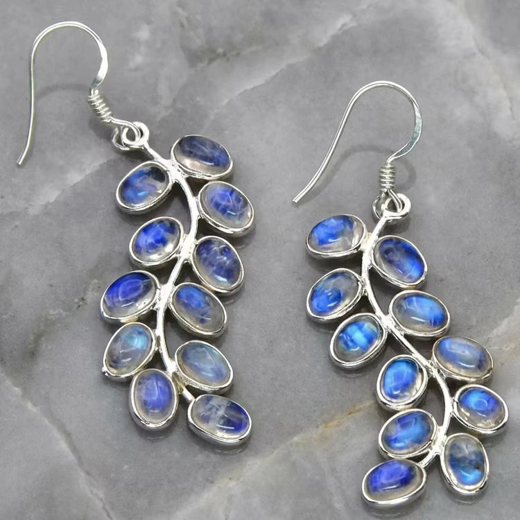 Aoaome Gorgeous Plant Leaves Moonstone Earrings