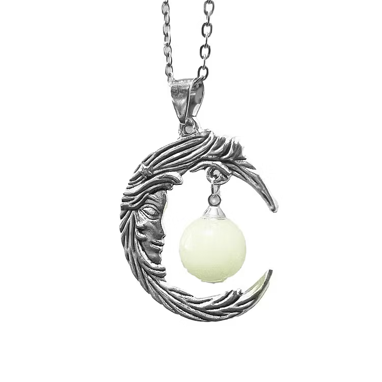 Aoaome Gothic Face Moon Crescent Luminous Necklaces