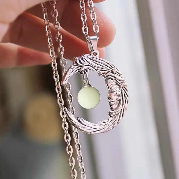 Aoaome Gothic Face Moon Crescent Luminous Necklaces