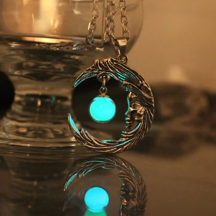 Aoaome Gothic Face Moon Crescent Luminous Necklaces