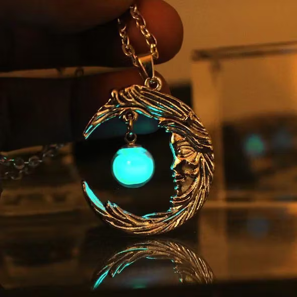 Aoaome Gothic Face Moon Crescent Luminous Necklaces