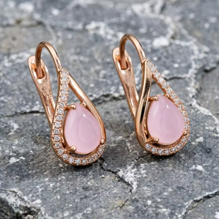 Aoaome Halo Crystal Drop Pink Gemstone Hoop Earrings