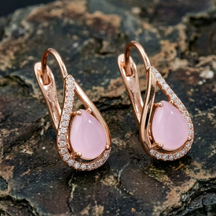Aoaome Halo Crystal Drop Pink Gemstone Hoop Earrings