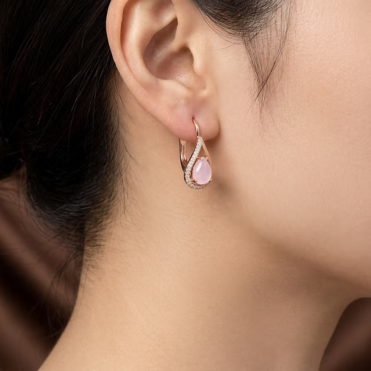 Aoaome Halo Crystal Drop Pink Gemstone Hoop Earrings