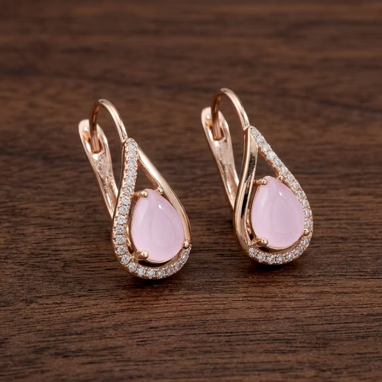 Aoaome Halo Crystal Drop Pink Gemstone Hoop Earrings