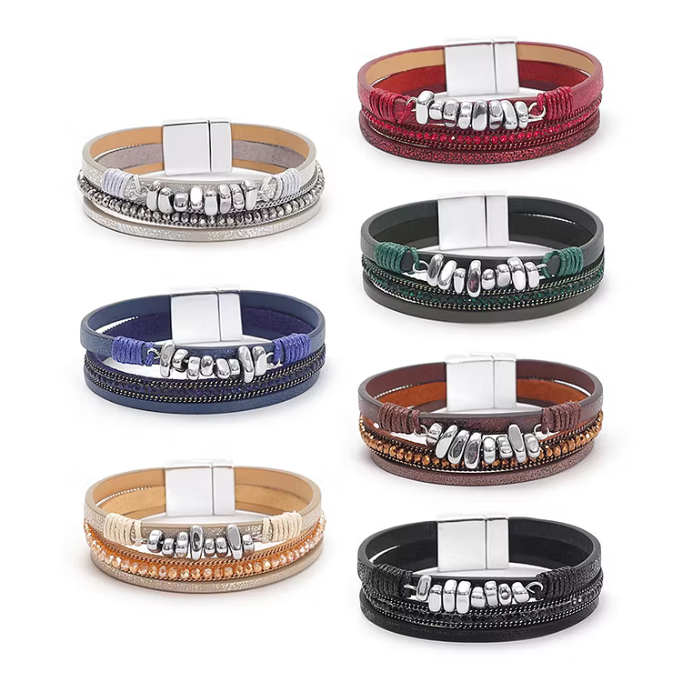 Aoaome Leather Magnetic Buckle Closed Bracelets
