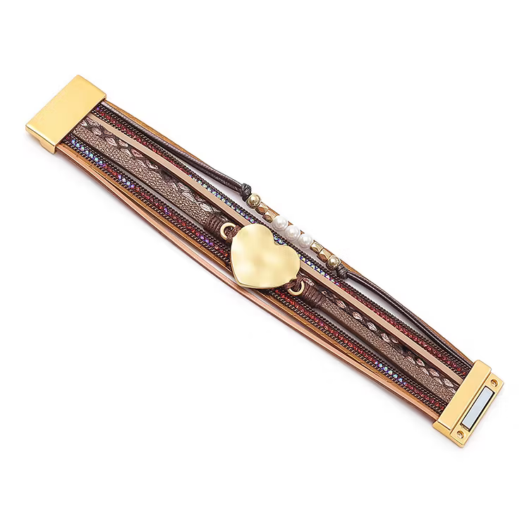 Aoaome Love Pearl Multi Layer Leather Bracelets