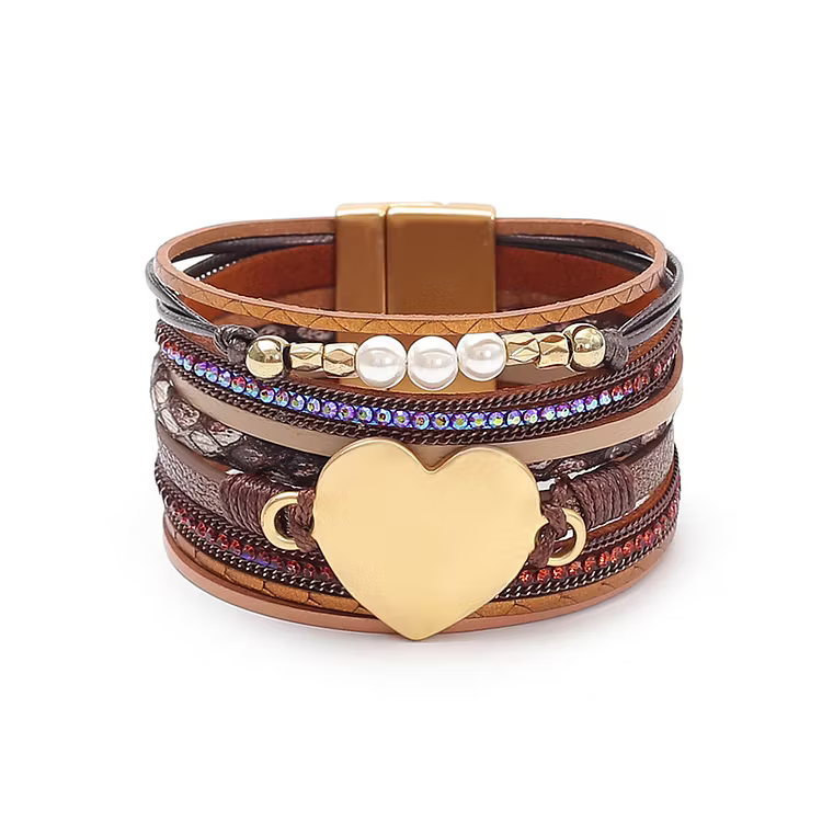 Aoaome Love Pearl Multi Layer Leather Bracelets