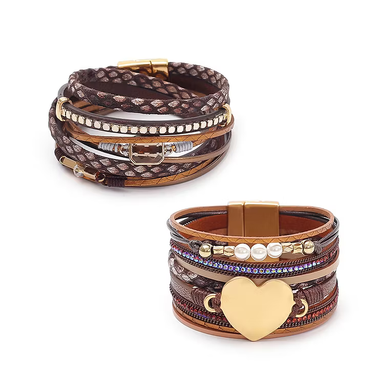 Aoaome Love Pearl Multi Layer Leather Bracelets