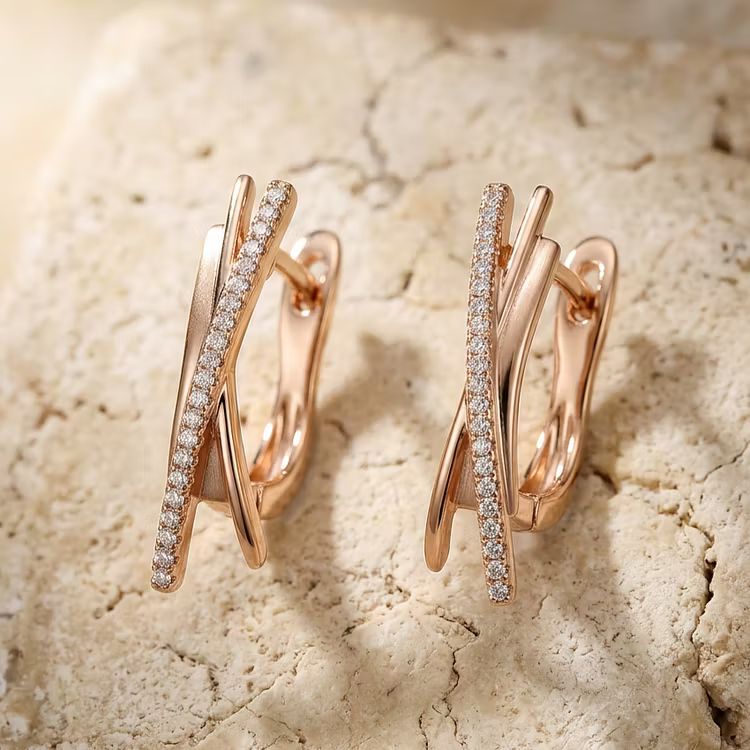 Aoaome Minimal Cross Design Diamond Hoop Earrings