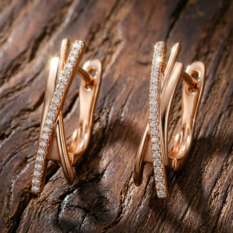 Aoaome Minimal Cross Design Diamond Hoop Earrings