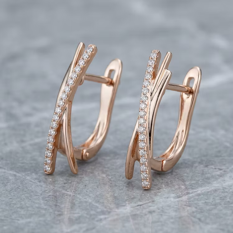 Aoaome Minimal Cross Design Diamond Hoop Earrings