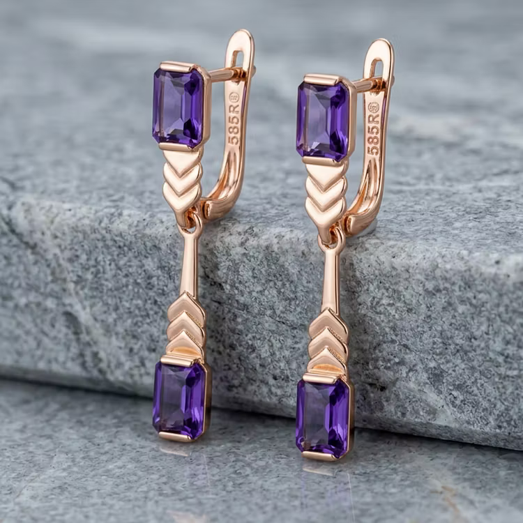 Aoaome Minimalist Rose Gold Amethyst Drop Earrings