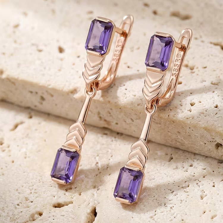 Aoaome Minimalist Rose Gold Amethyst Drop Earrings