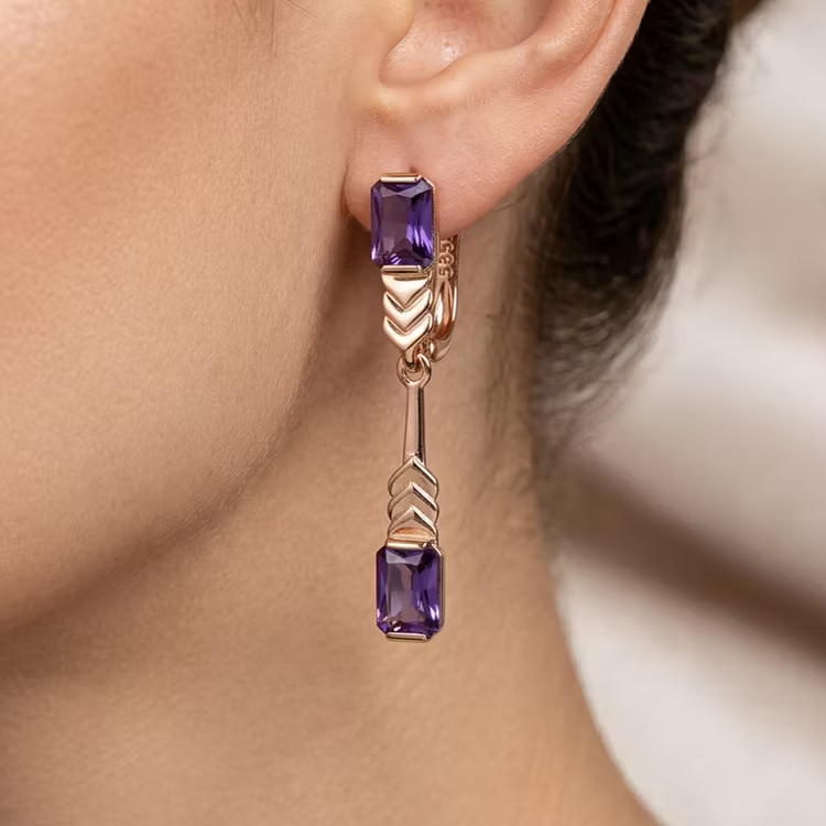 Aoaome Minimalist Rose Gold Amethyst Drop Earrings