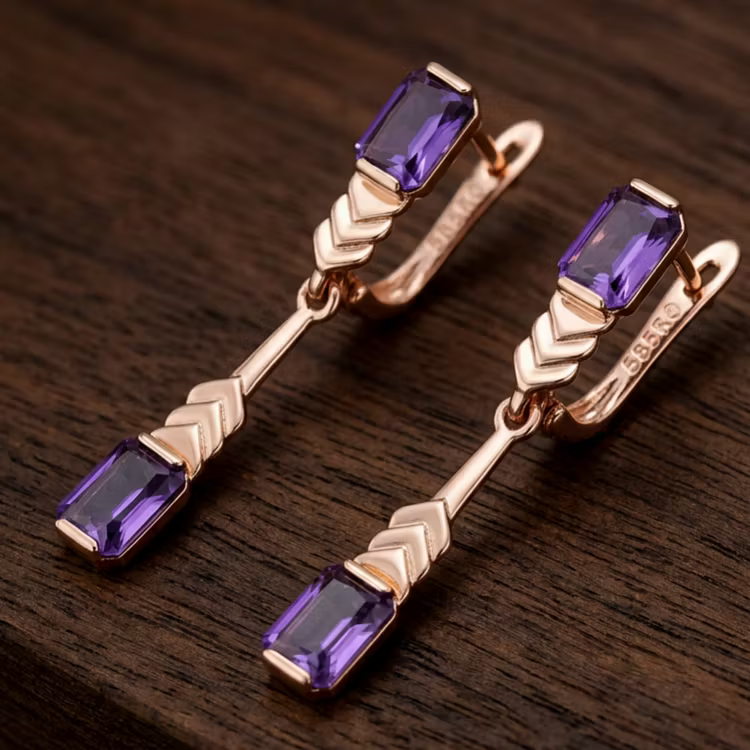 Aoaome Minimalist Rose Gold Amethyst Drop Earrings