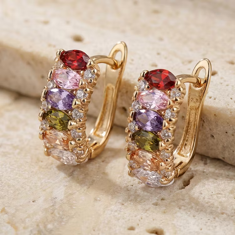 Aoaome Mixed Stone Linear Dainty Huggie Earrings