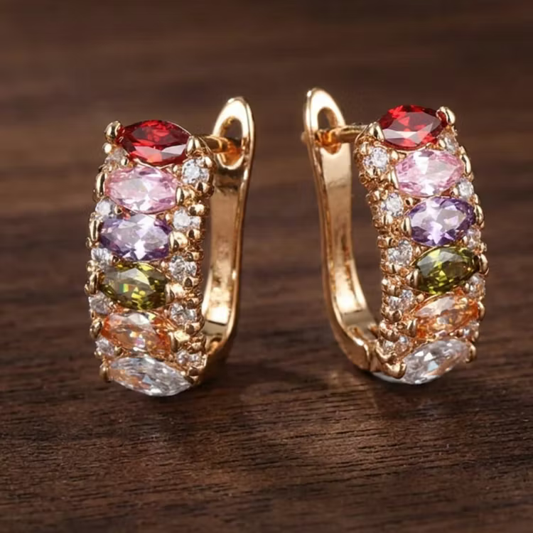 Aoaome Mixed Stone Linear Dainty Huggie Earrings