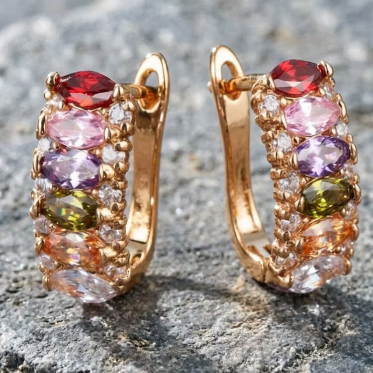 Aoaome Mixed Stone Linear Dainty Huggie Earrings