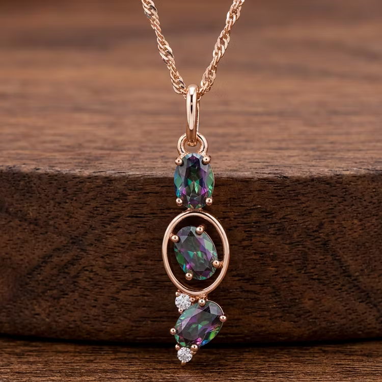 Aoaome Modern Geometric Rose Gold Mystic Topaz Necklaces