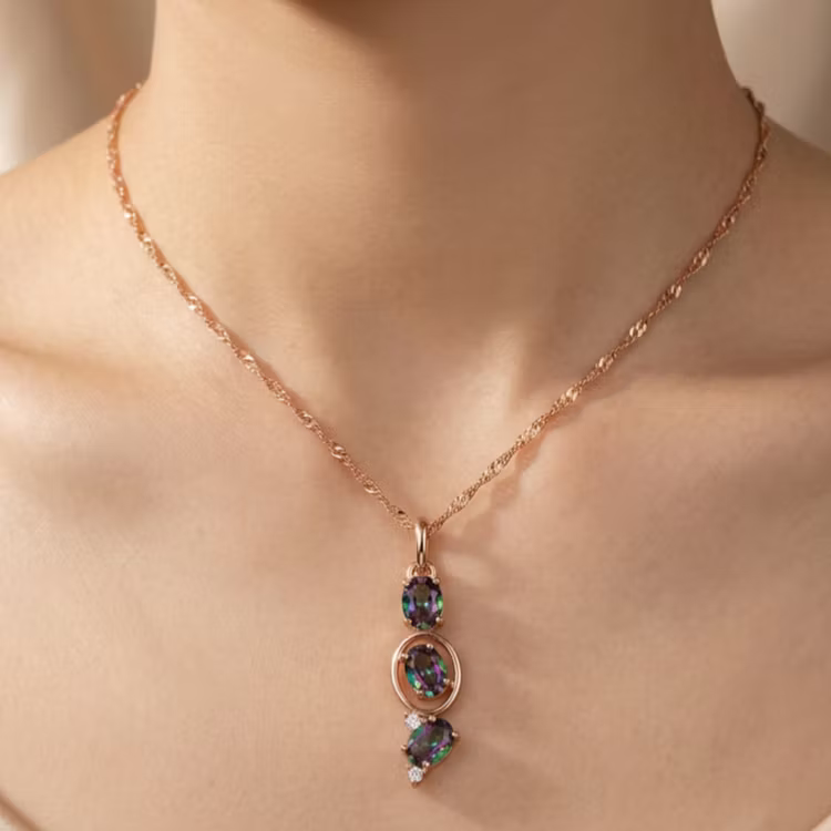 Aoaome Modern Geometric Rose Gold Mystic Topaz Necklaces