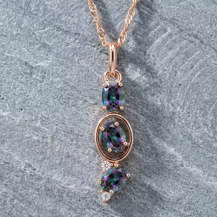 Aoaome Modern Geometric Rose Gold Mystic Topaz Necklaces