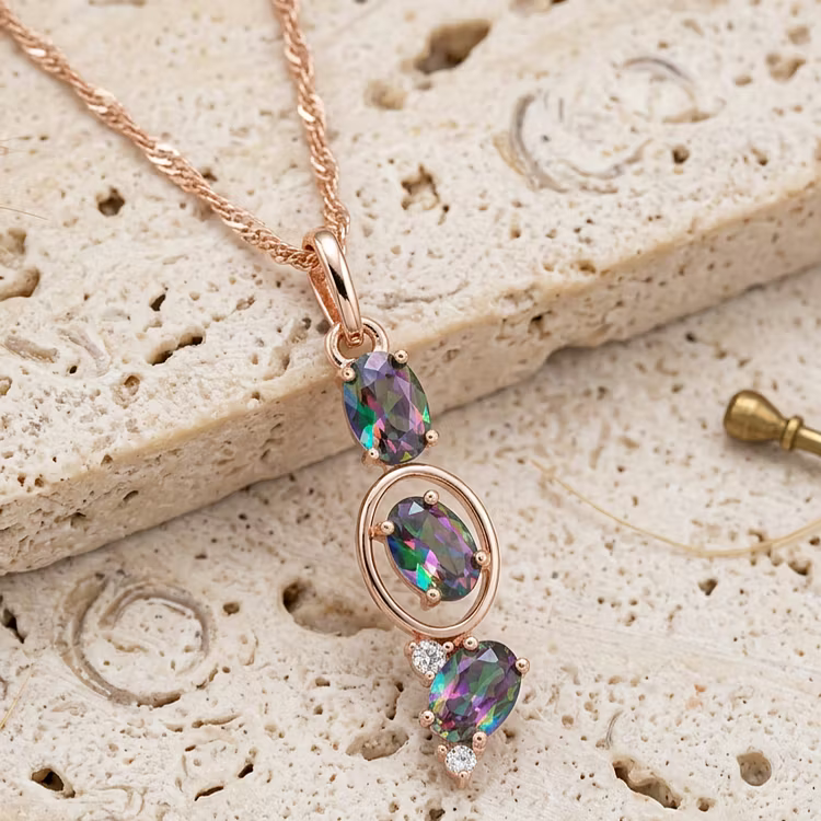 Aoaome Modern Geometric Rose Gold Mystic Topaz Necklaces