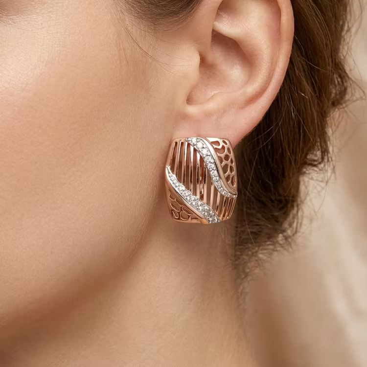 Aoaome Modern Openwork Diamond Accent Huggie Earrings