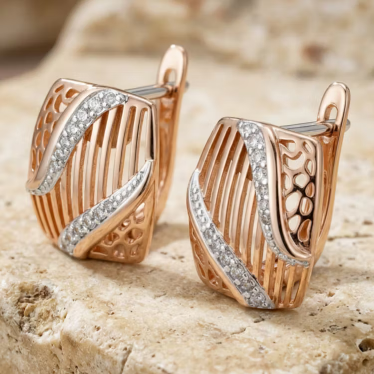 Aoaome Modern Openwork Diamond Accent Huggie Earrings