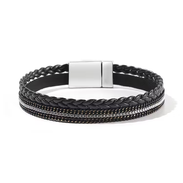 Aoaome Multi Layer Leather Magnetic Buckle Bracelets
