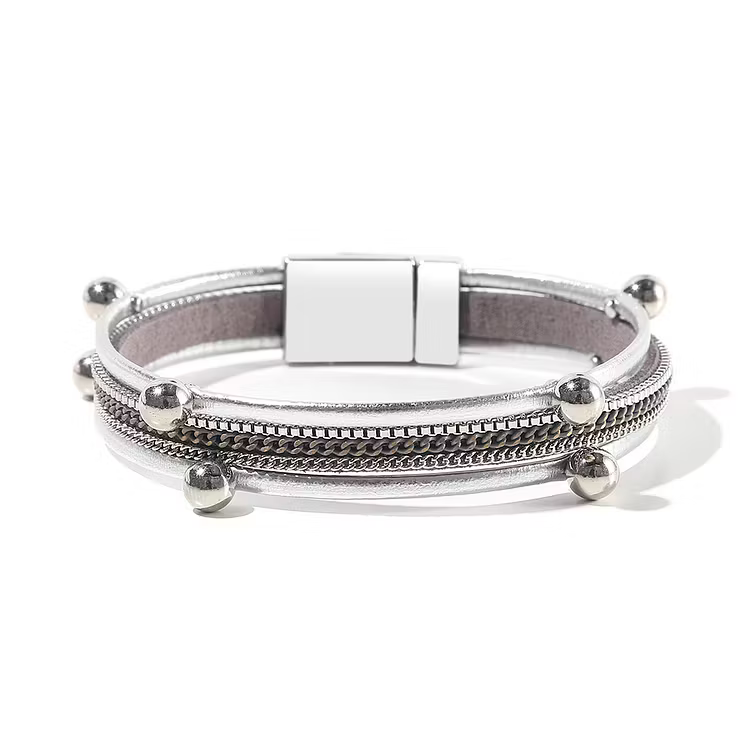 Aoaome Multi Layer Leather Magnetic Buckle Bracelets