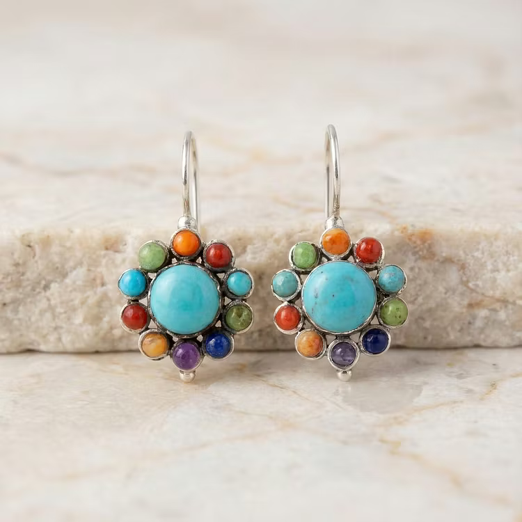 Aoaome Multicoloured Turquoise Round Earrings