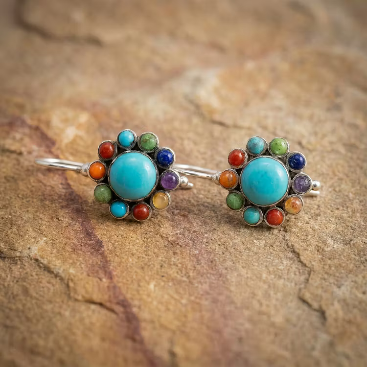 Aoaome Multicoloured Turquoise Round Earrings