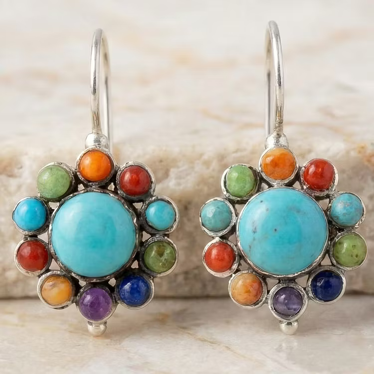 Aoaome Multicoloured Turquoise Round Earrings